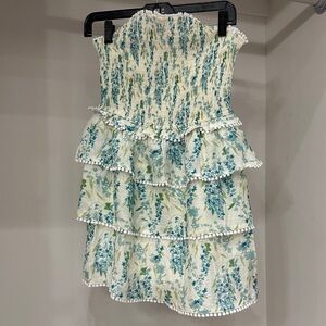 Pink Lily small Floral Strapless Tiered Romper. Like new